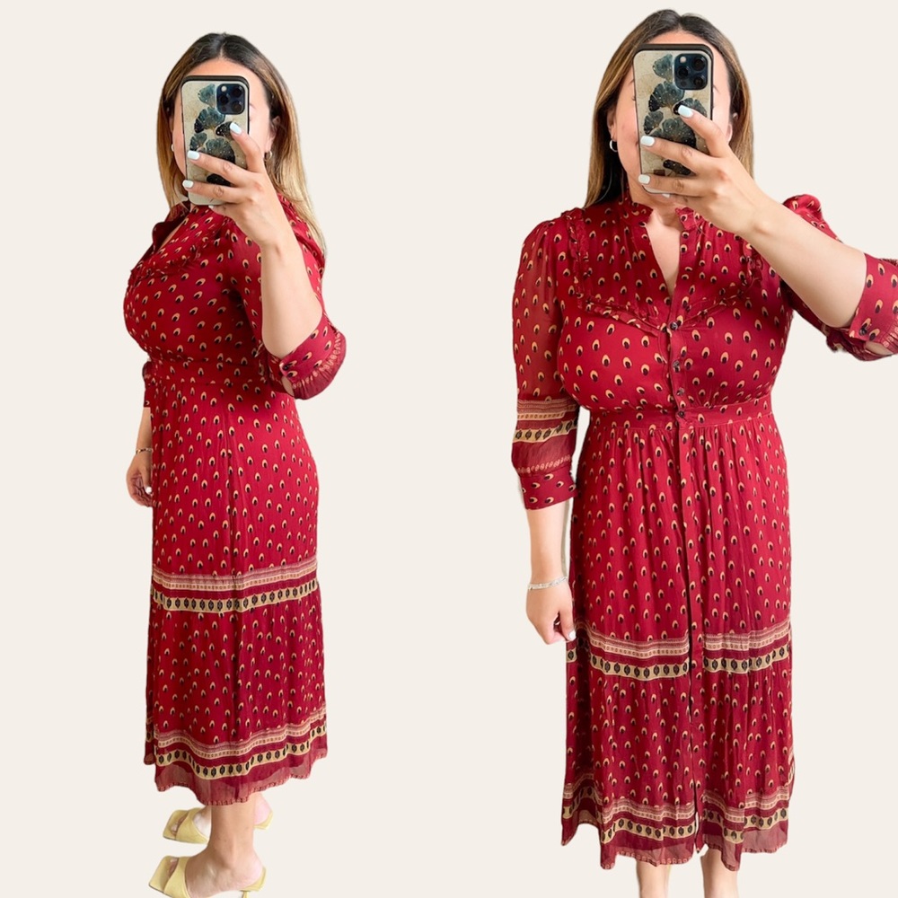 ba&sh Red Patterned Midi Dress - Picture 2 of 9